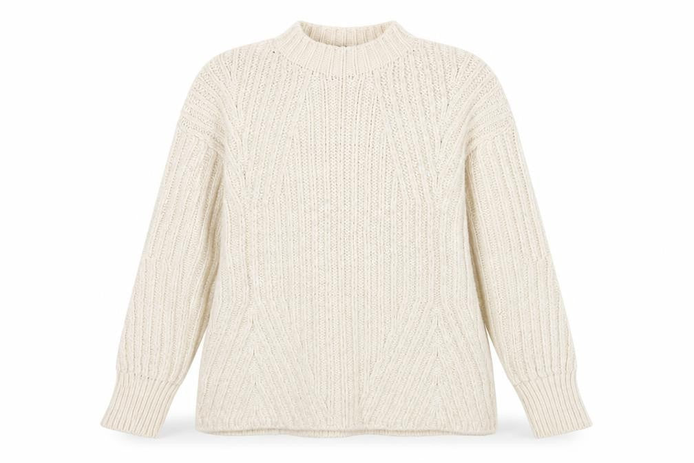 Topshop Women's Ivory Chunky-Knit Mock Neck Long Sleeve Jumper Size 10
