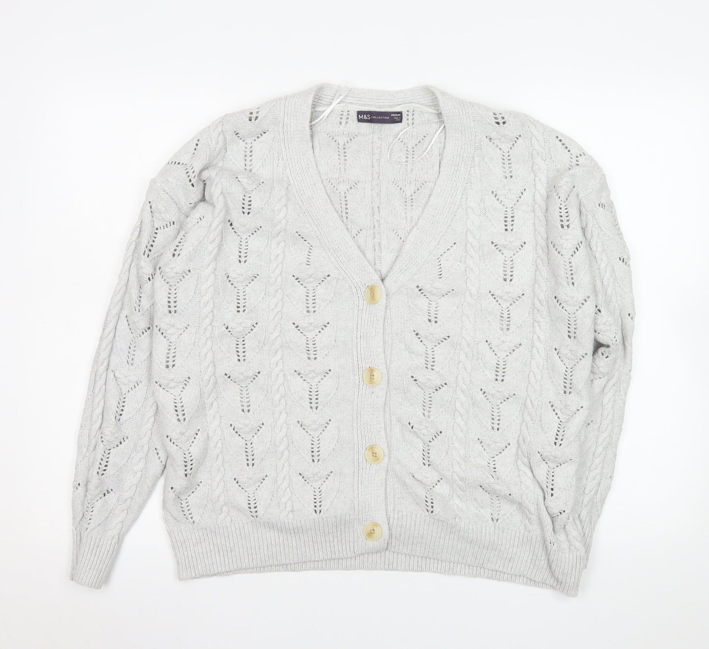 Marks and Spencer Womens Grey Cable Knit Button Cardigan M