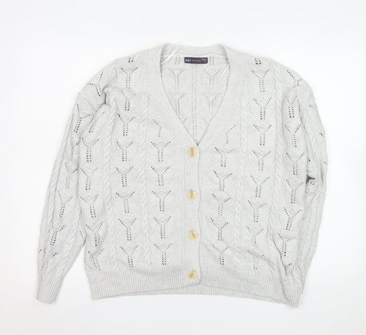 Marks and Spencer Womens Grey Cable Knit Button Cardigan M