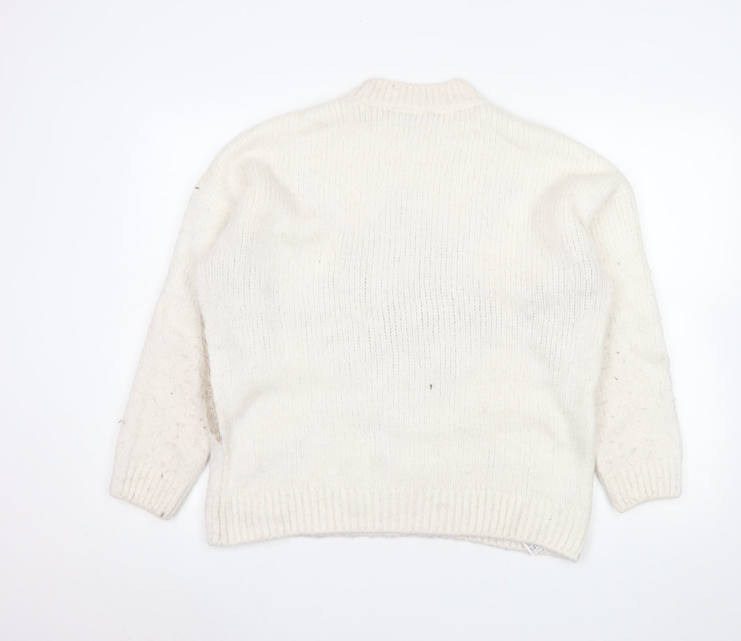 MNG Women's Beige Argyle Wool Blend Pullover Jumper Size L