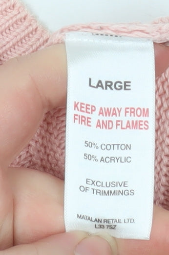 Matalan Women Pink Large Cotton Acrylic Crew Neck Long Sleeve Jumper