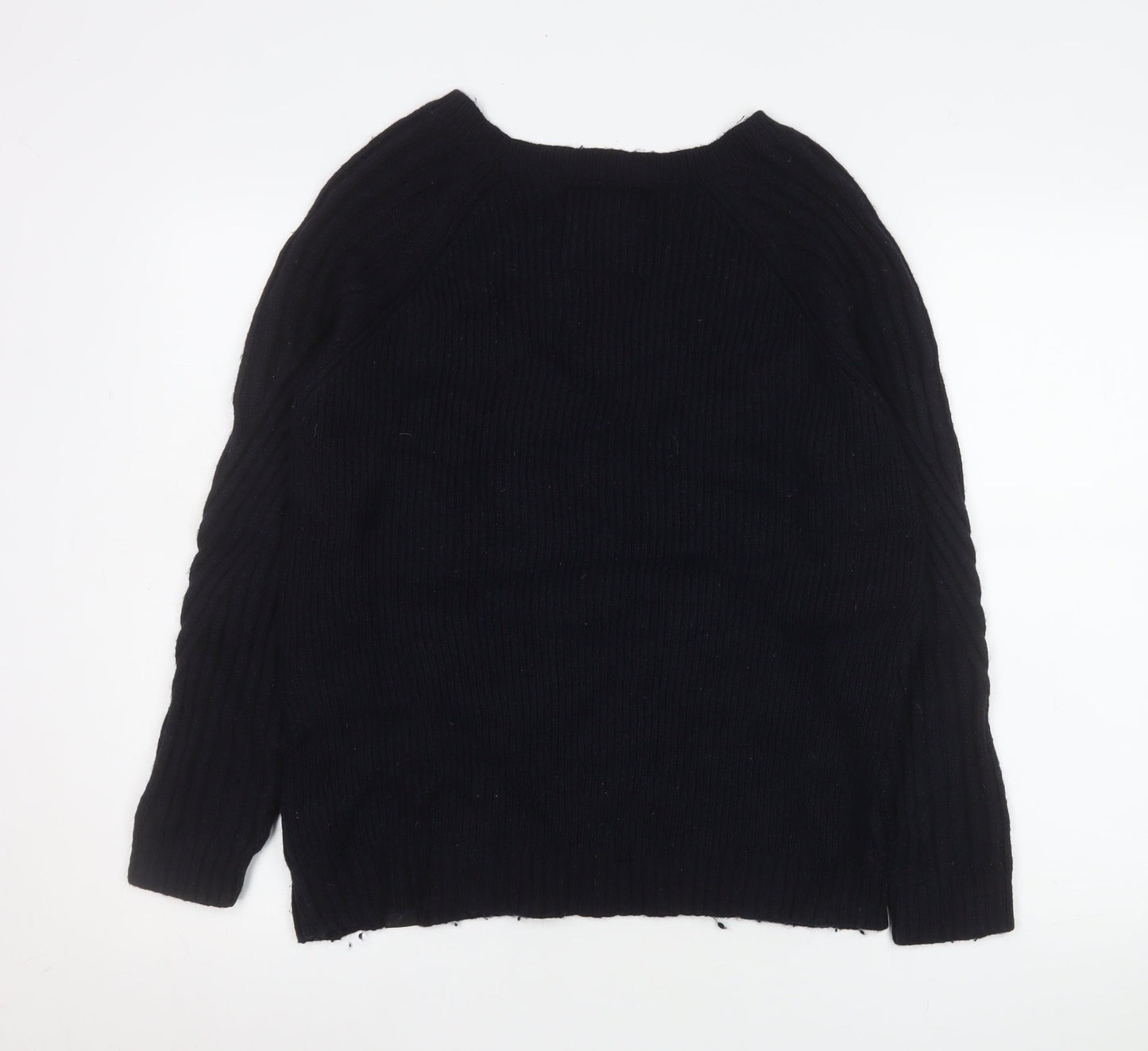 Superdry Women's Black Cable Knit Button Pullover Jumper UK 12