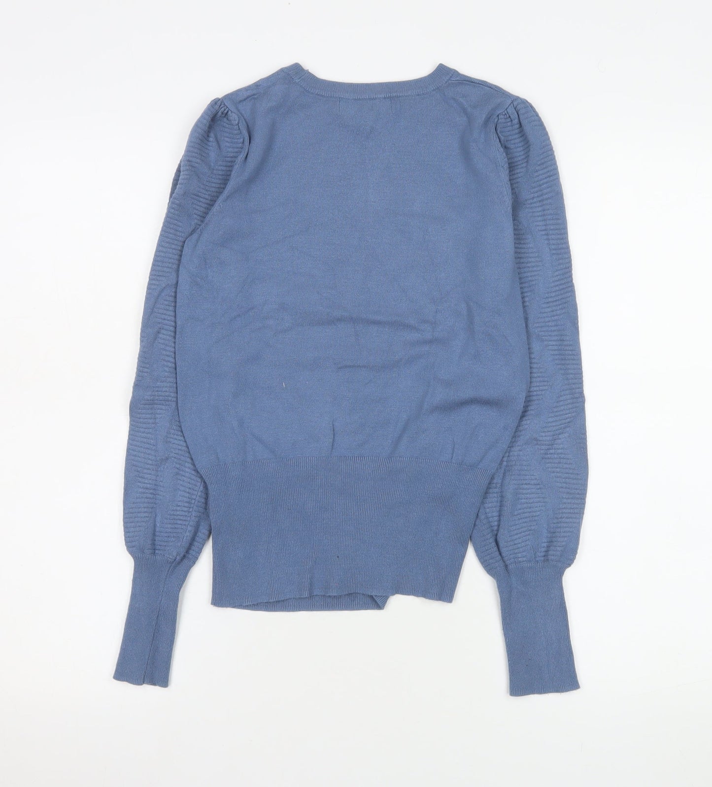 Marks and Spencer Women's Blue Crew Neck Puff Sleeve Jumper Size S