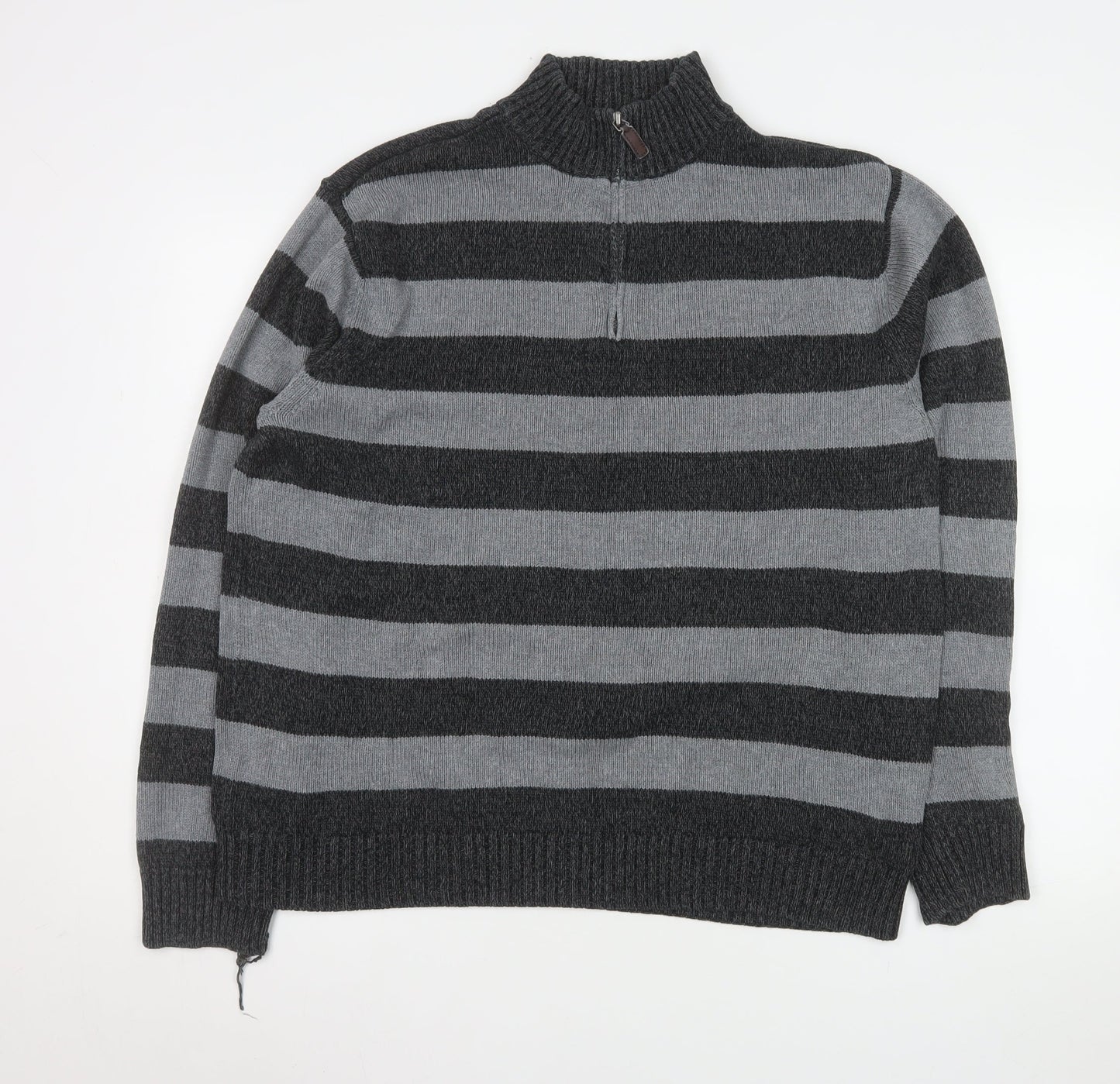 Chaps Men's Grey Striped Cotton 1/4 Zip Jumper XL Long Sleeve Casual Knit