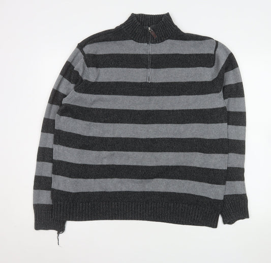 Chaps Men's Grey Striped Cotton 1/4 Zip Jumper XL Long Sleeve Casual Knit