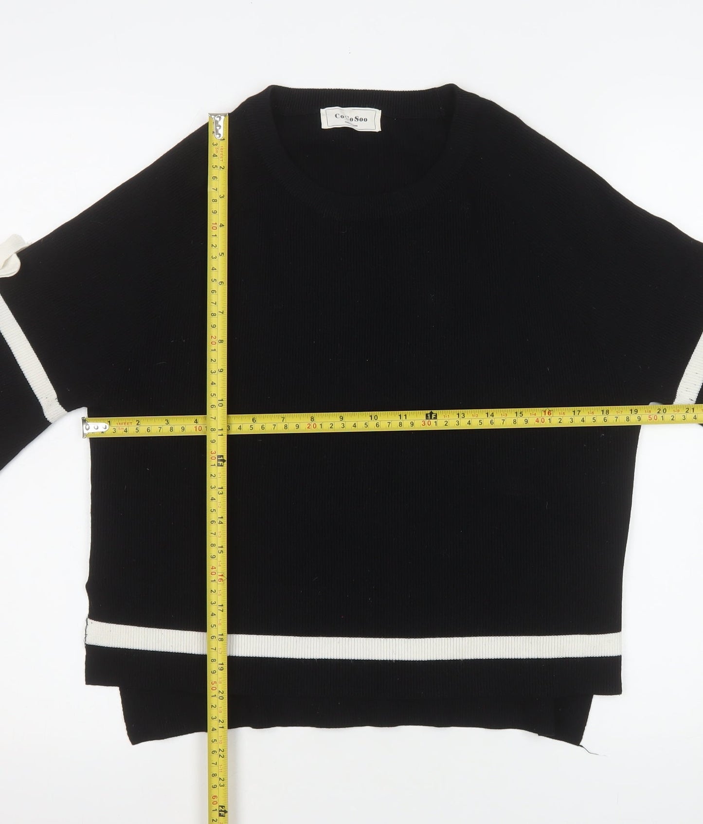 CoCo Soo Womens Black Size 12 Relaxed Knit Bow Sleeve Jumper