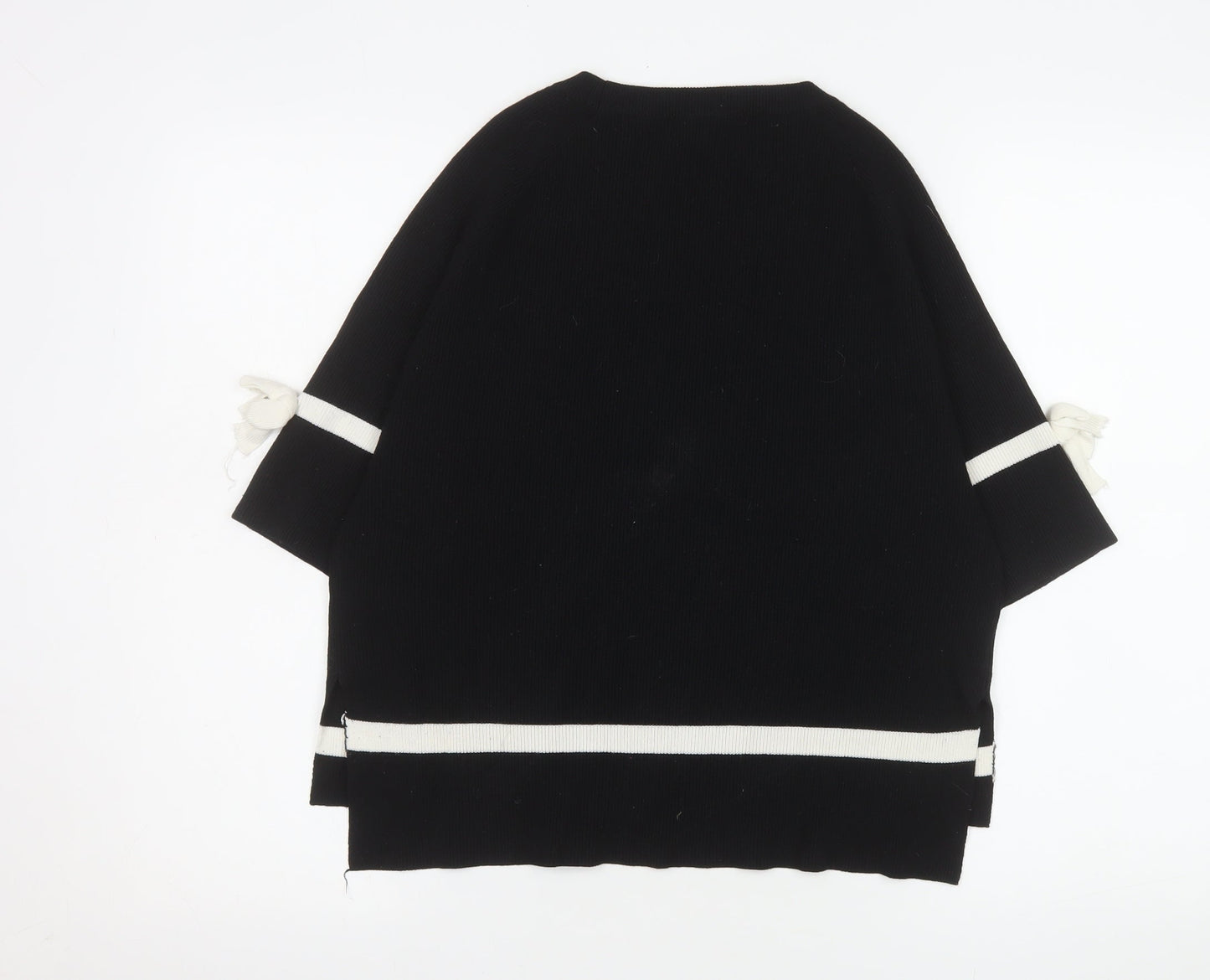 CoCo Soo Womens Black Size 12 Relaxed Knit Bow Sleeve Jumper
