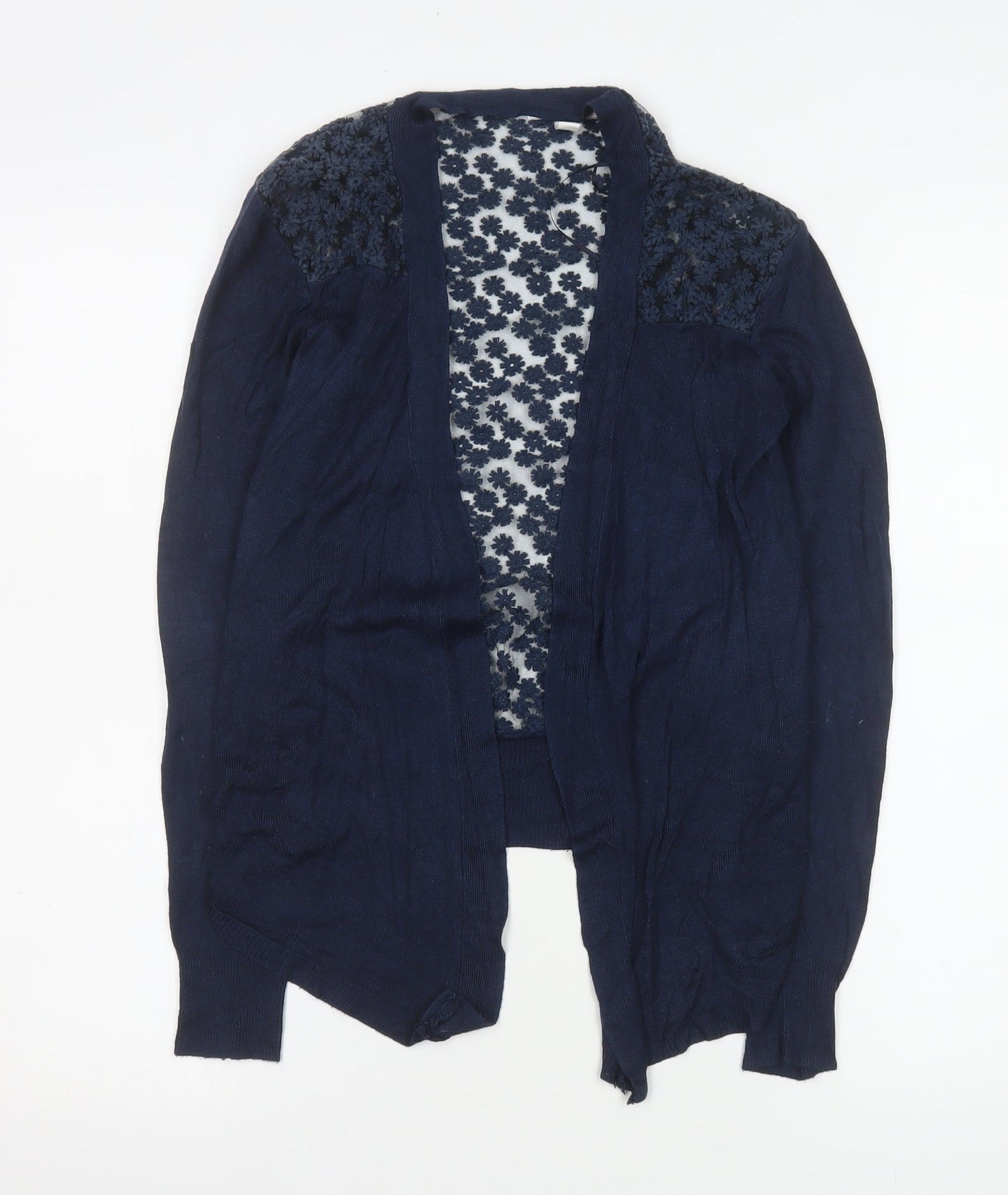 Misumi Women's Blue Cotton Floral Knit Cardigan M