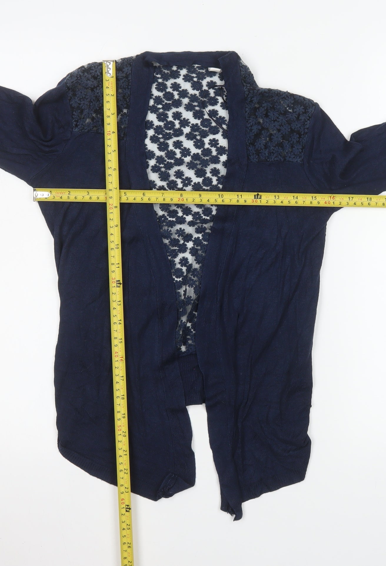 Misumi Women's Blue Cotton Floral Knit Cardigan M