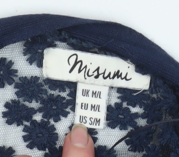 Misumi Women's Blue Cotton Floral Knit Cardigan M