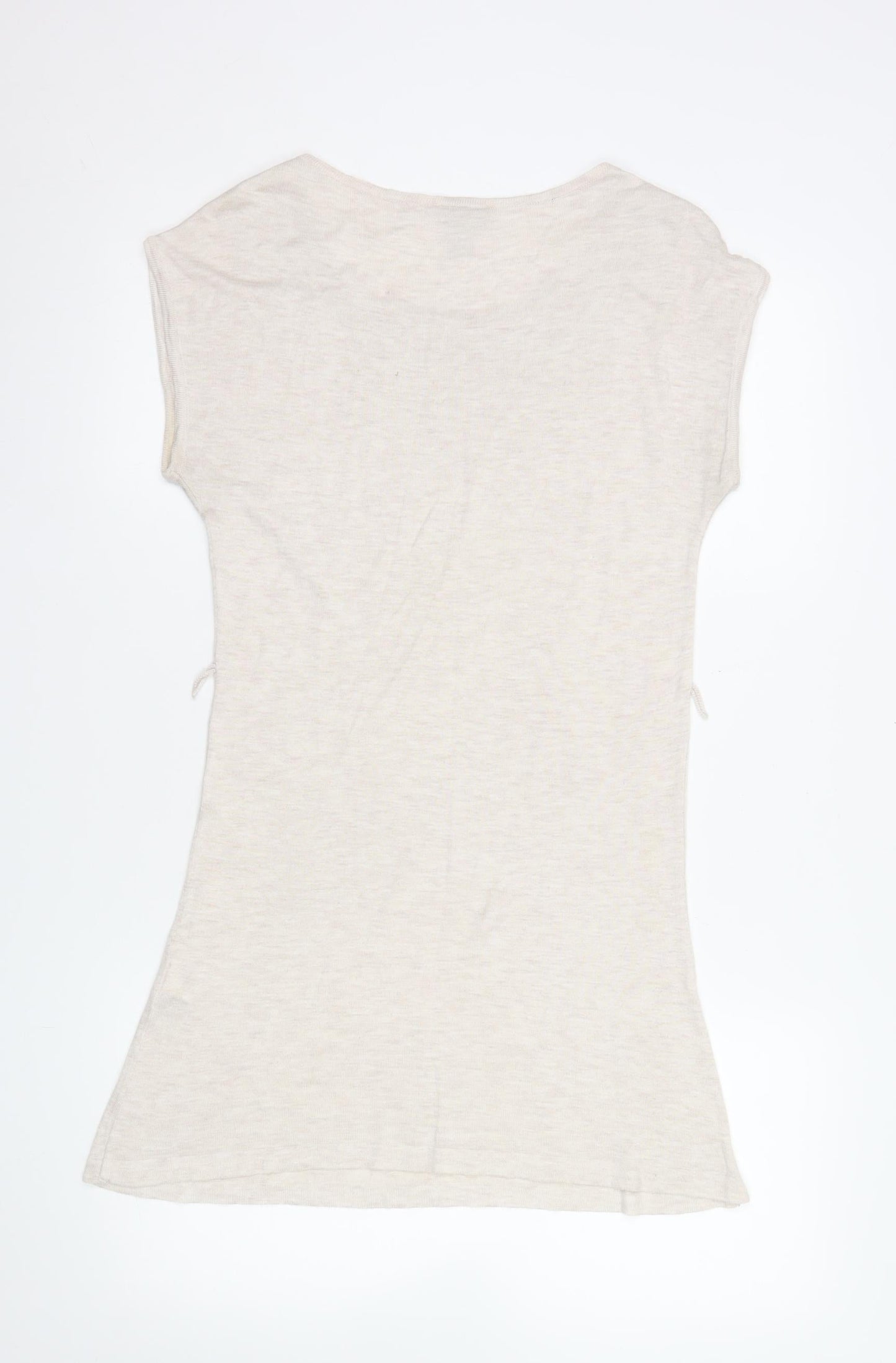 H&M Women Beige Beaded Crew Neck Short Sleeve Top Size S