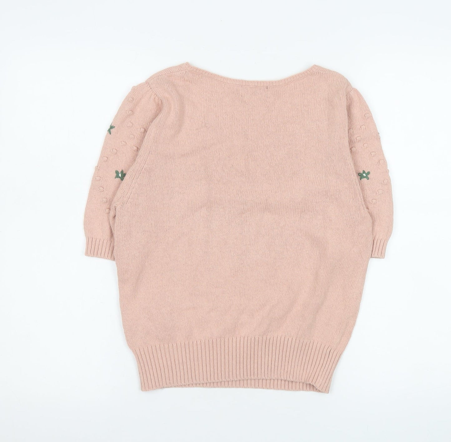 Monoprix Women's Pink Square Neck Short Puff Sleeve Cotton Jumper Size S