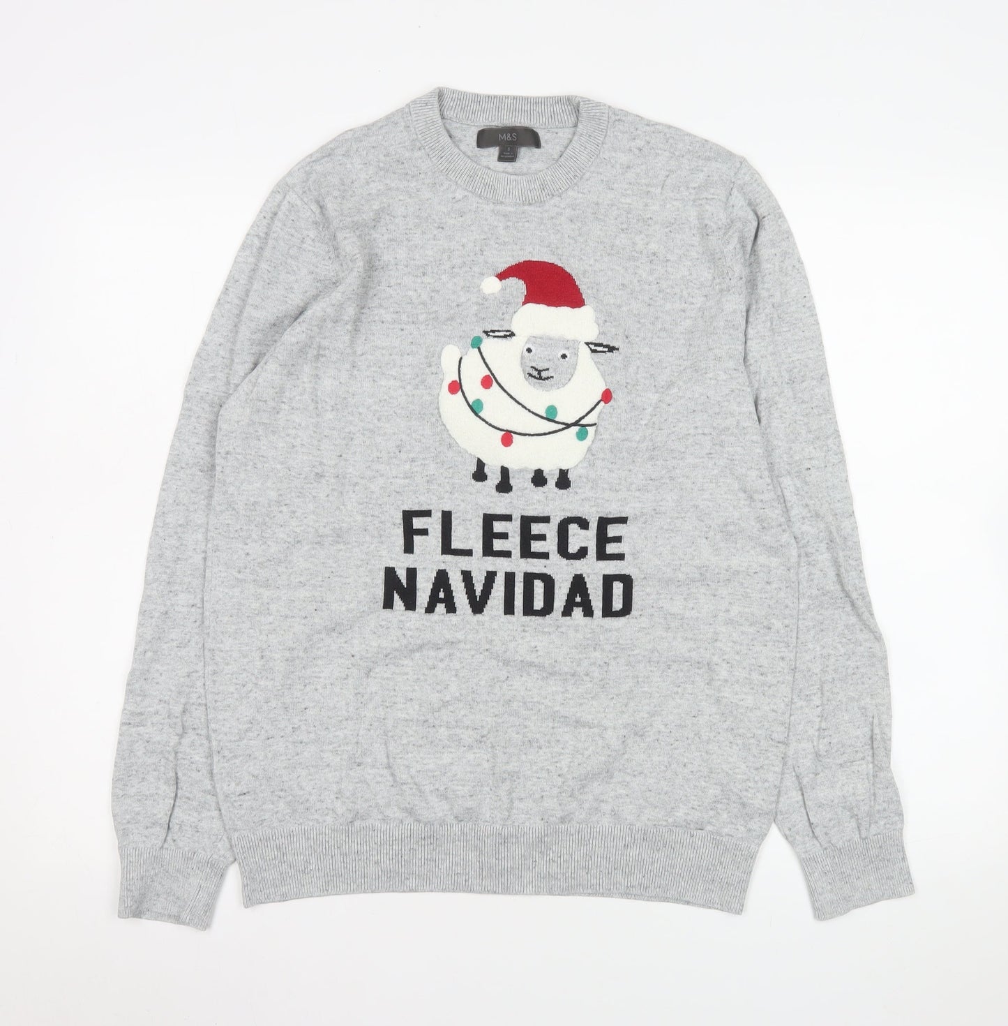Marks and Spencer Women Grey Christmas Jumper Size S Cotton Knit