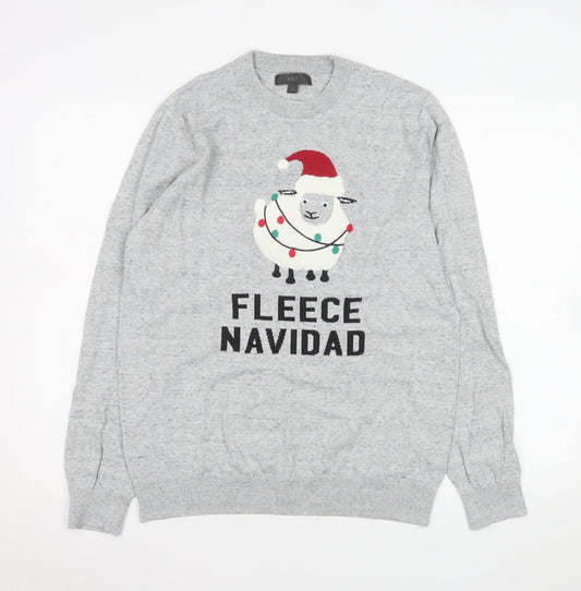Marks and Spencer Women Grey Christmas Jumper Size S Cotton Knit