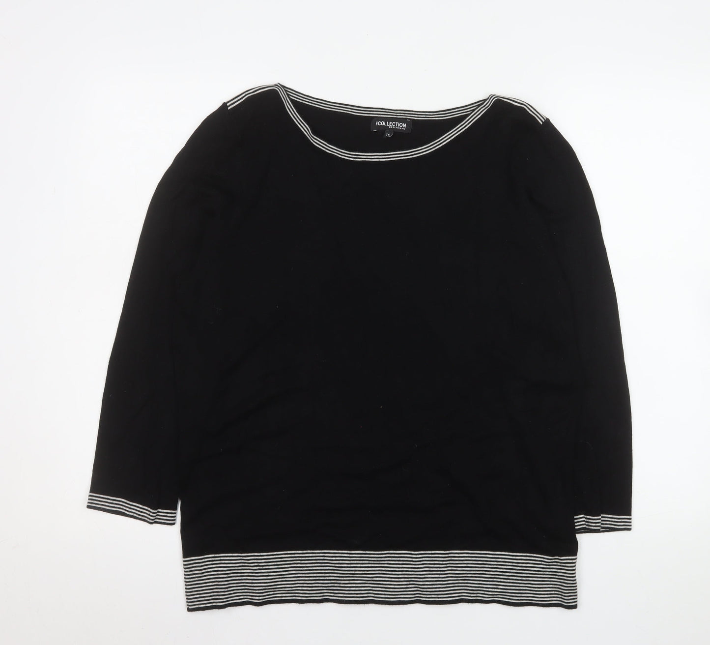 Debenhams Women’s Black 3/4 Sleeve Boat Neck Pullover Jumper Size 16