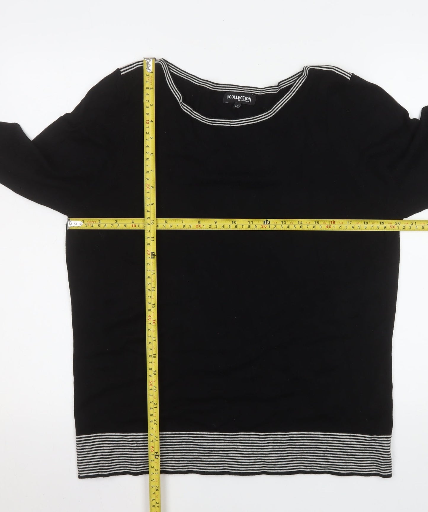 Debenhams Women’s Black 3/4 Sleeve Boat Neck Pullover Jumper Size 16