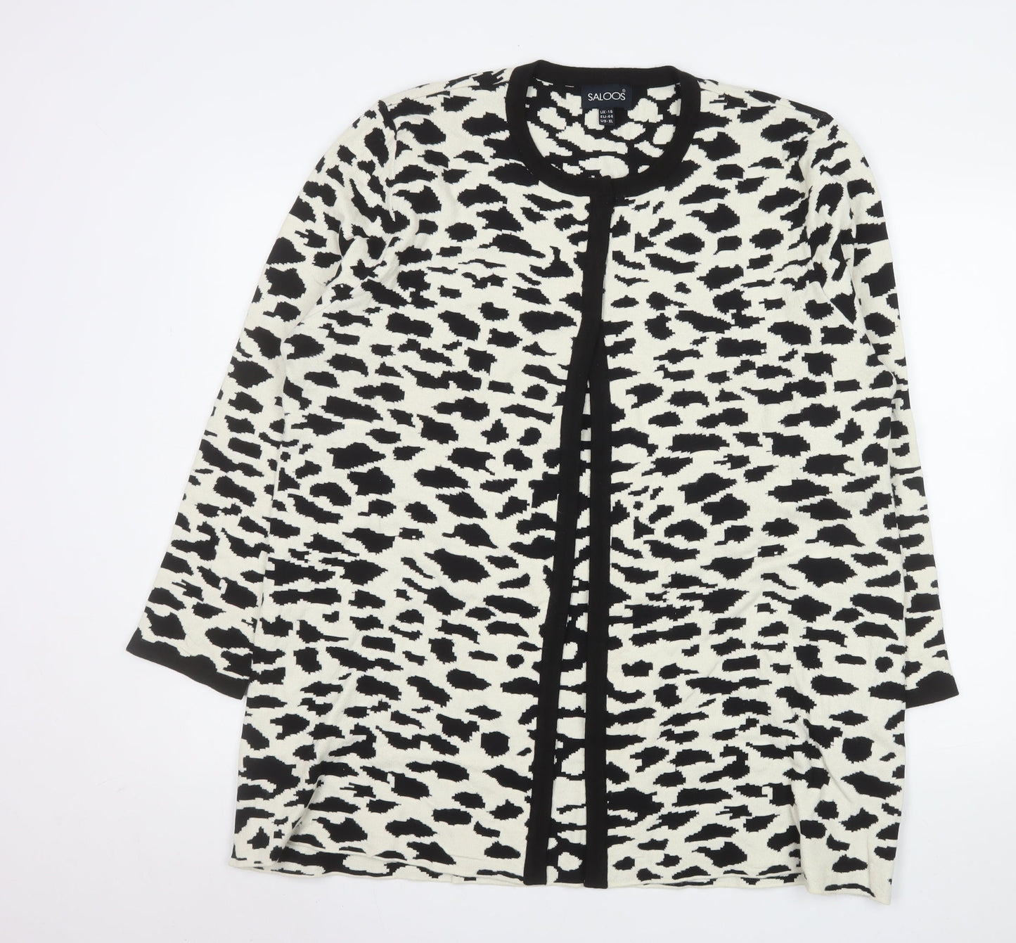 Saloos Women's Black White Animal Print Long Sleeve Cardigan Size 18
