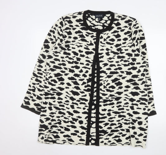 Saloos Women's Black White Animal Print Long Sleeve Cardigan Size 18