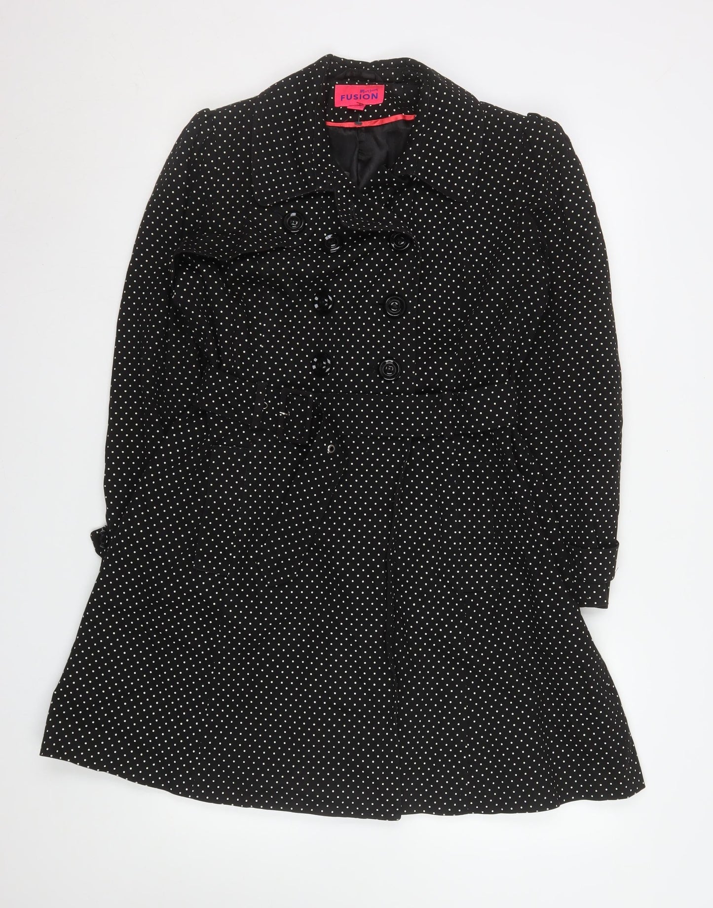 Monsoon Women’s Black Polka Dot Belted Trench Coat Size 10