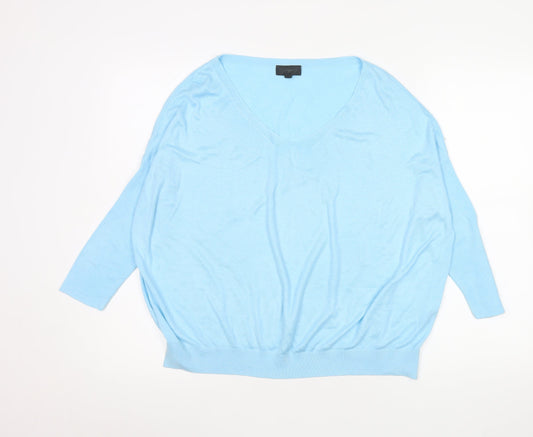Topshop Women’s Blue V-Neck Relaxed 3/4 Sleeve Pullover Jumper Size 10
