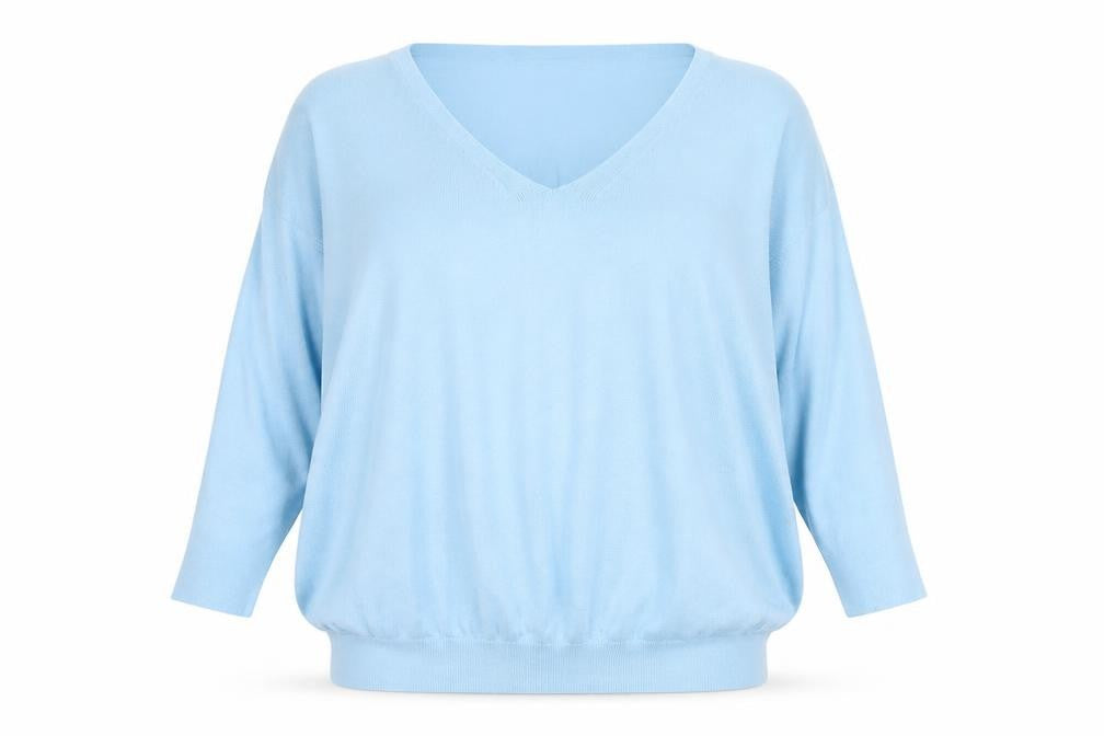 Topshop Women’s Blue V-Neck Relaxed 3/4 Sleeve Pullover Jumper Size 10