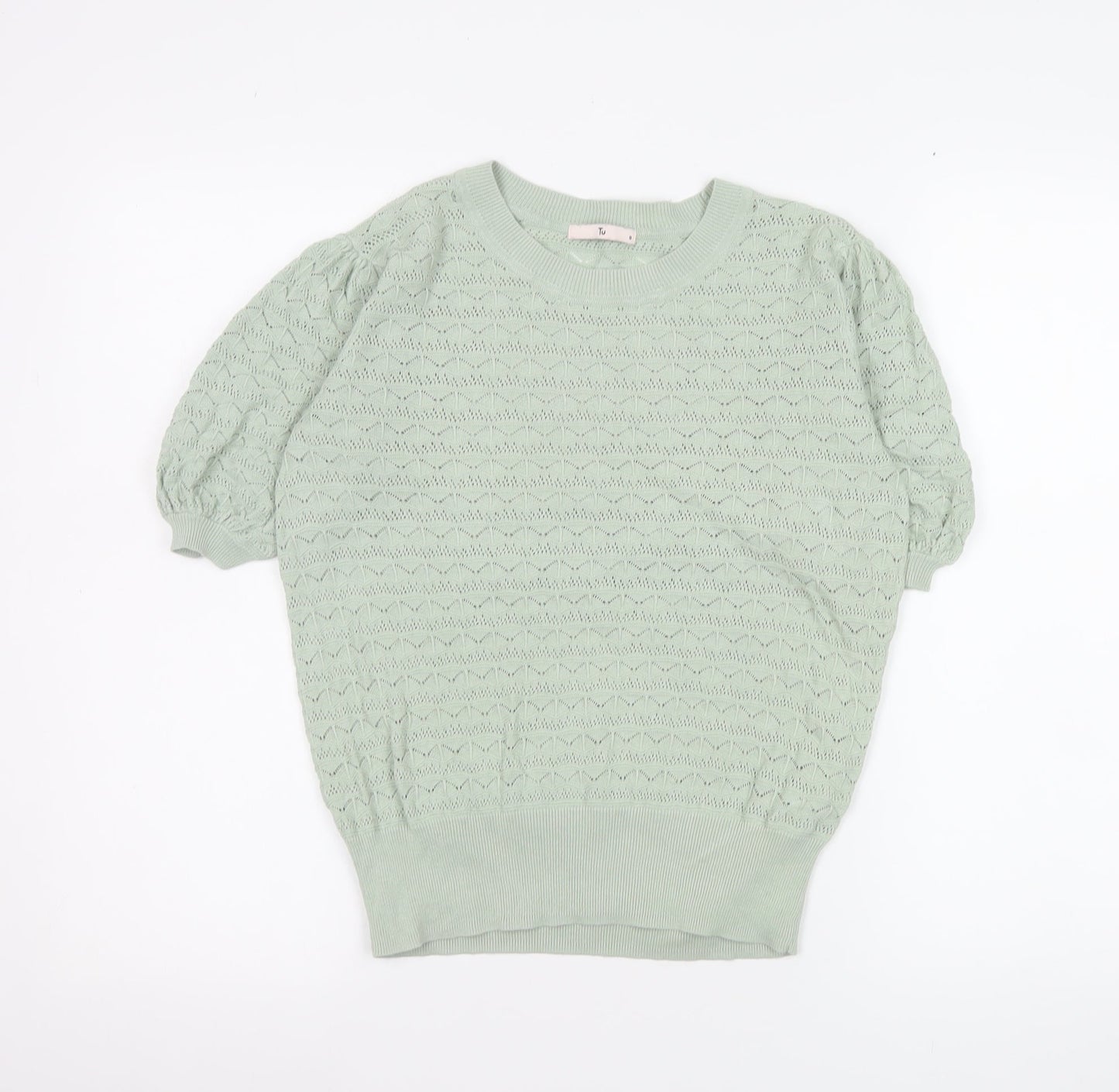 Tu Women’s Green Cotton Knit Puff Sleeve Top Size 8