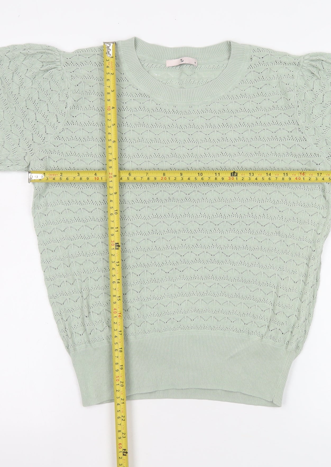 Tu Women’s Green Cotton Knit Puff Sleeve Top Size 8