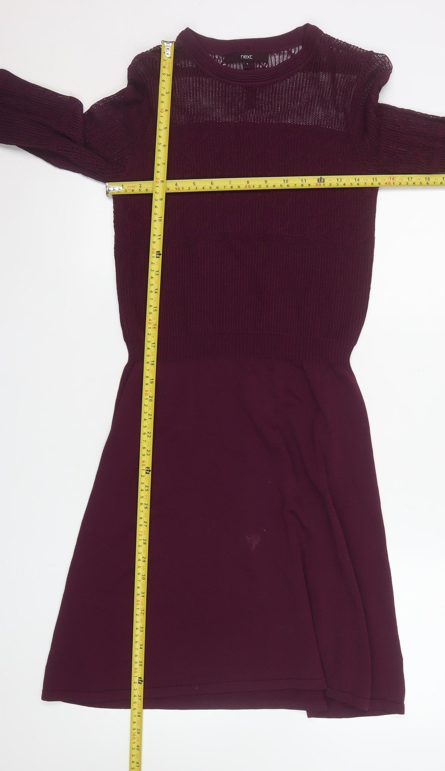 Next Women Purple Knit Fit & Flare Dress Size 8 Long Sleeve