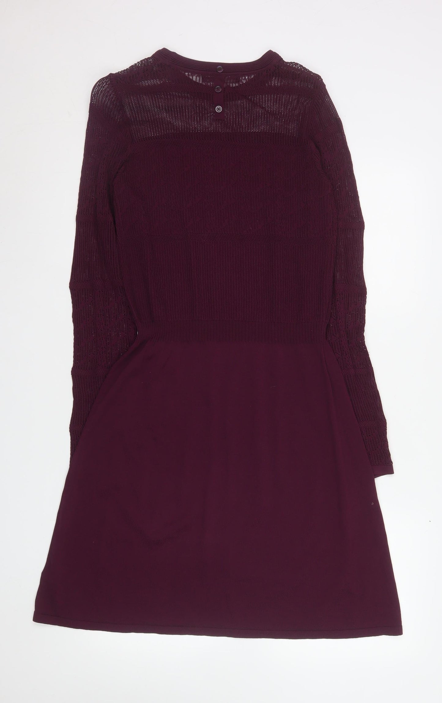 Next Women Purple Knit Fit & Flare Dress Size 8 Long Sleeve