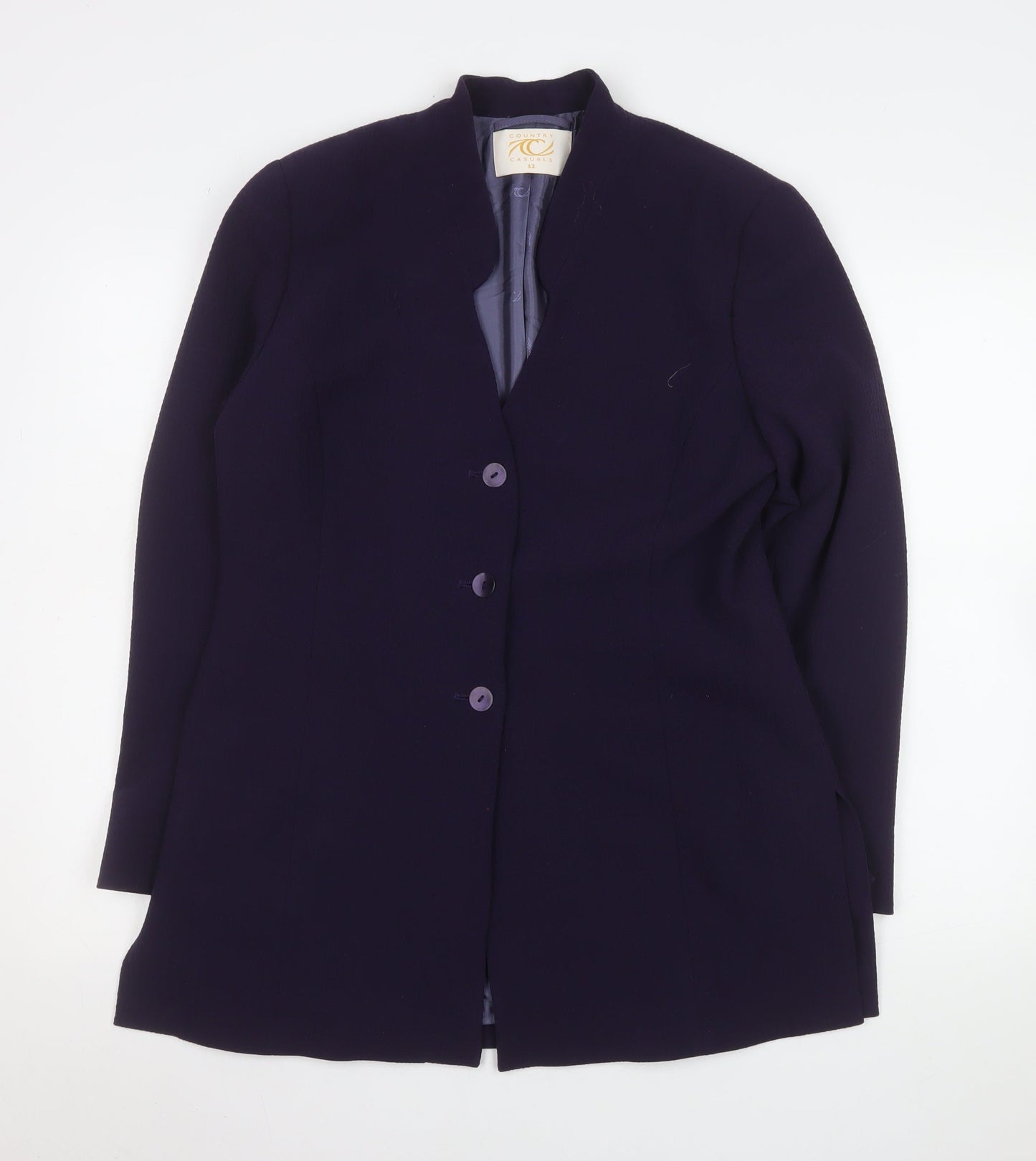 Country Casuals Women Purple Wool Blend Mid-Length Blazer Size 12