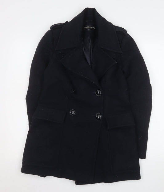 Warehouse Women's Black Wool Pea Coat Size 10 Classic Mid-Length