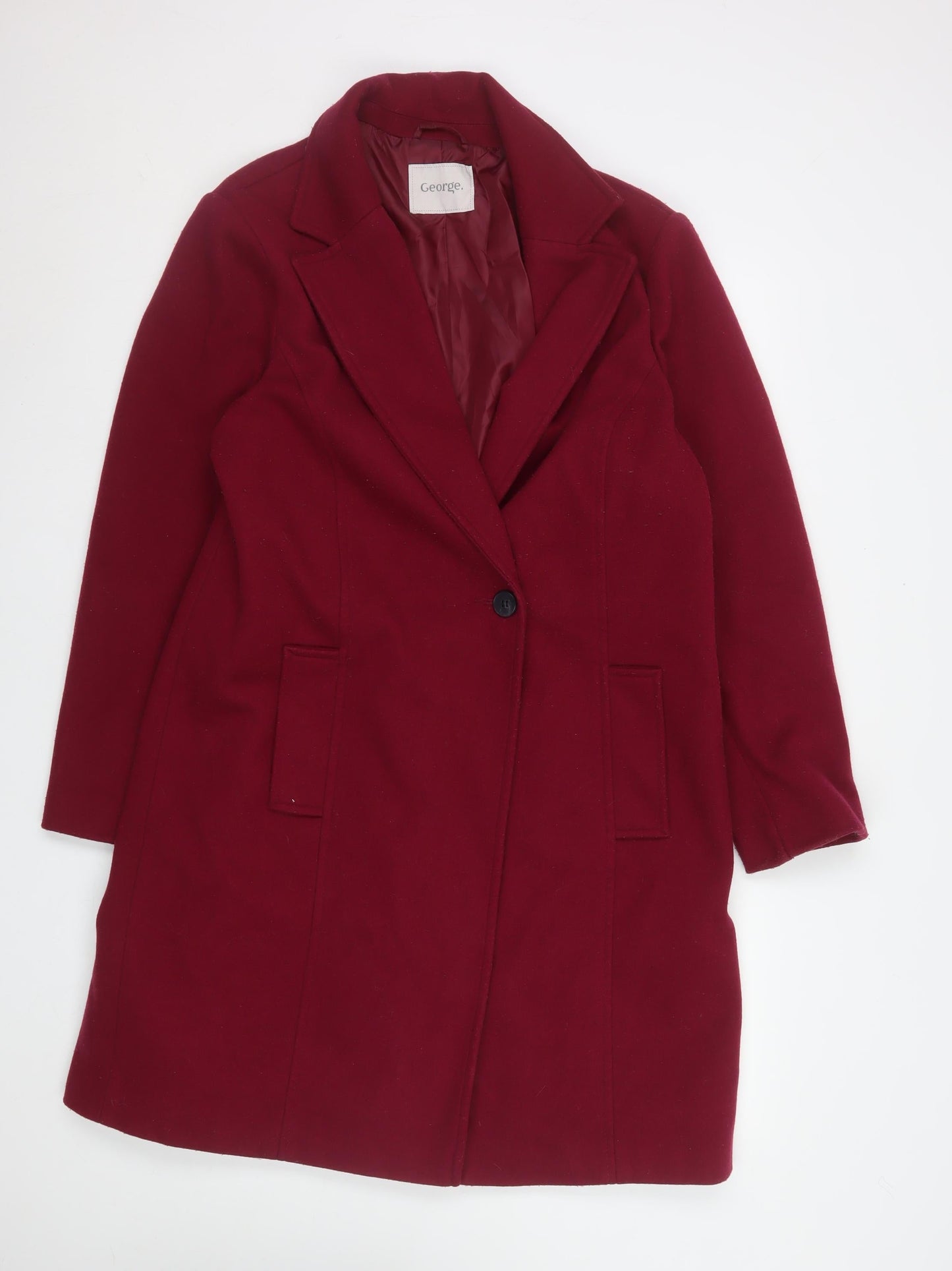 George Women Red Long Overcoat Coat Size 18 Polyester Lined Single-Breasted