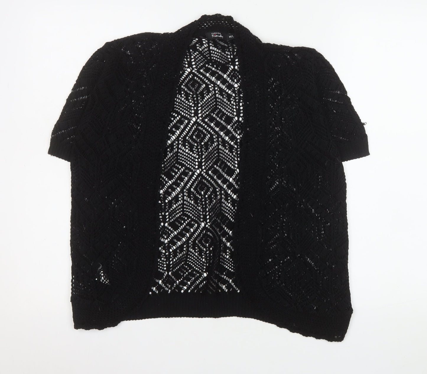 Fashion Friendly Women's Black Open Knit Short Sleeve Cardigan M/L