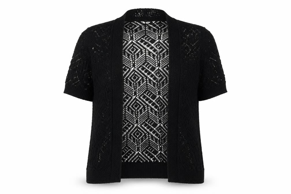 Fashion Friendly Women's Black Open Knit Short Sleeve Cardigan M/L