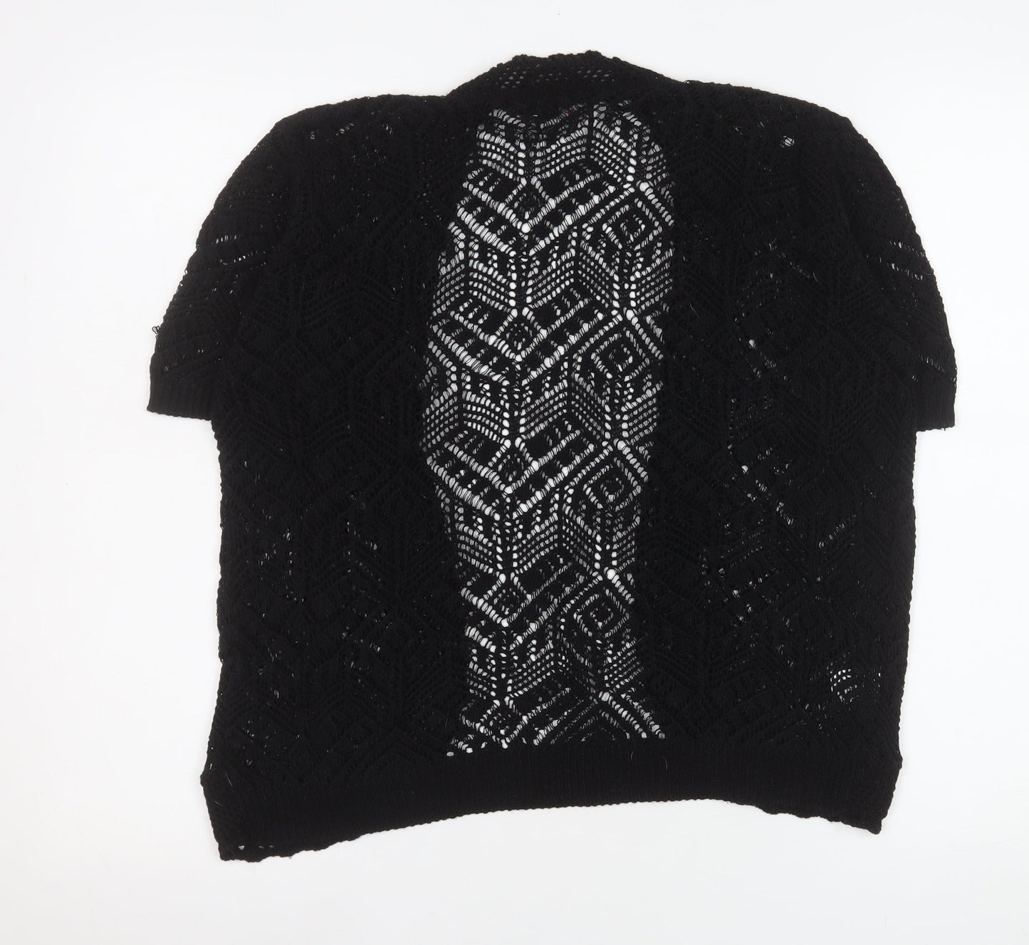 Fashion Friendly Women's Black Open Knit Short Sleeve Cardigan M/L