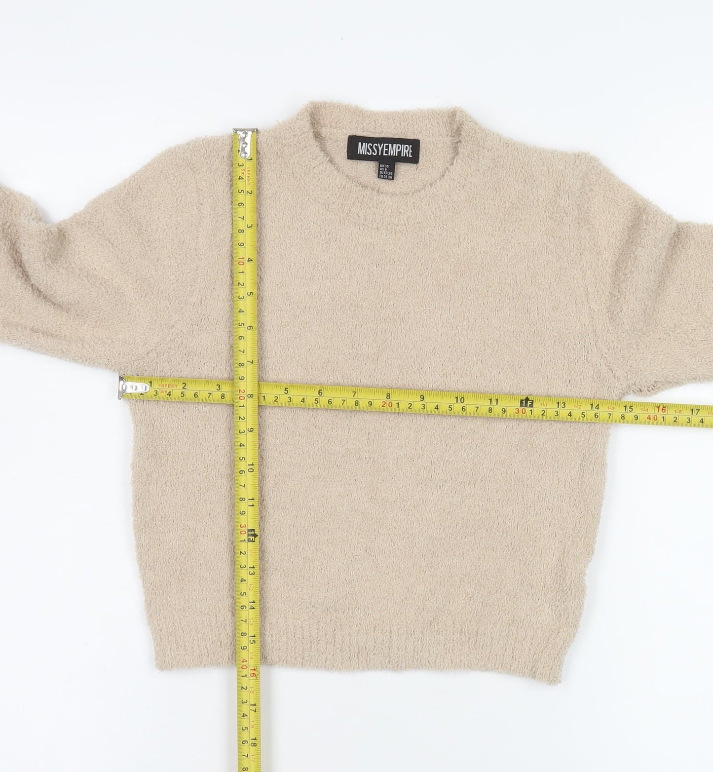 Missy Empire Womens Beige Pullover Sweater UK 10 Long Sleeve Soft Knit
