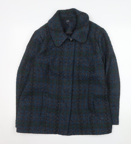 Isle Collection Women's Blue Check Wool-Blend Mid-Length Coat Size 16