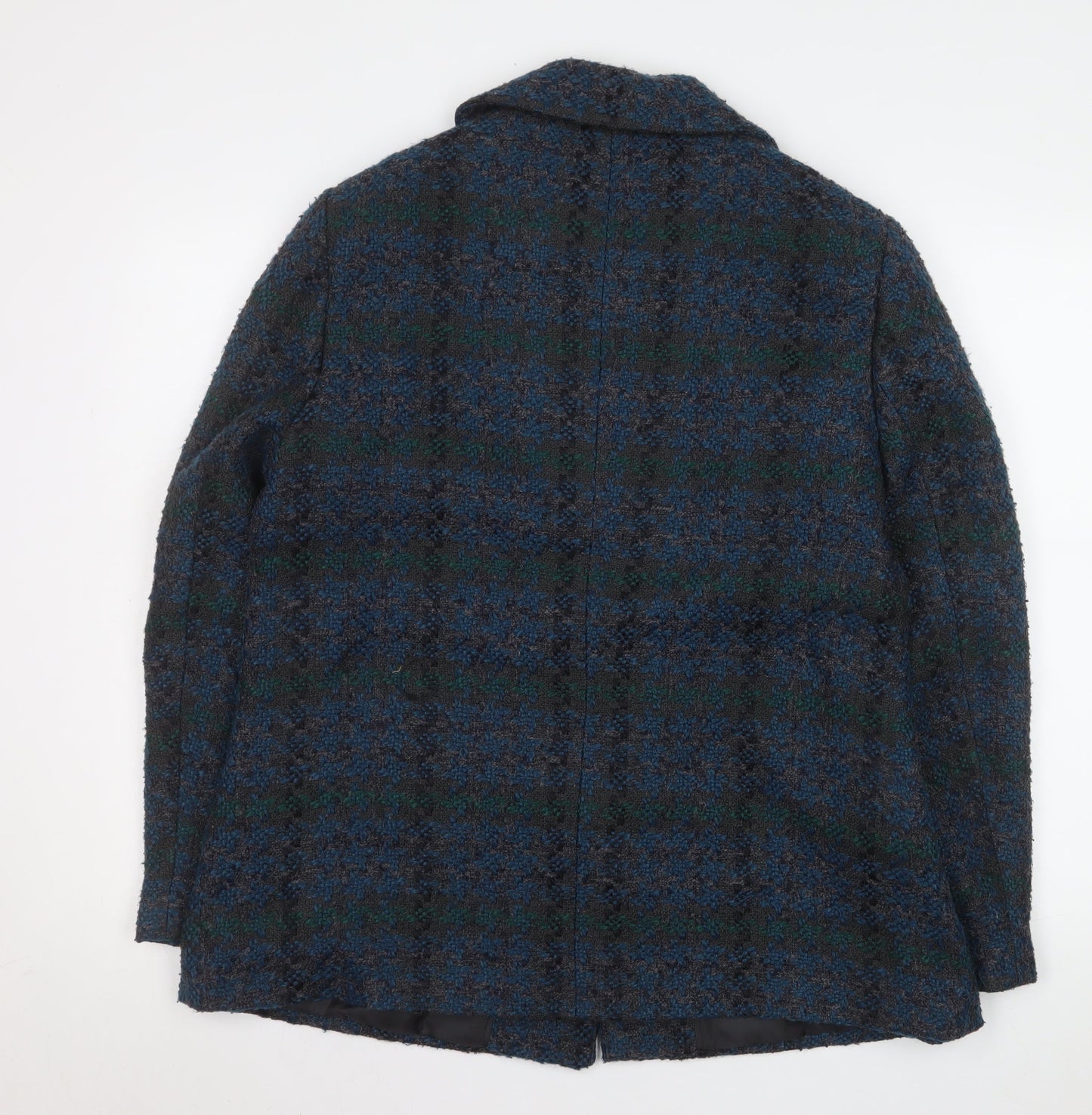 Isle Collection Women's Blue Check Wool-Blend Mid-Length Coat Size 16