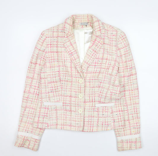 Etam Women Beige Pink Tweed Blazer Jacket UK 14 Bouclé Lined