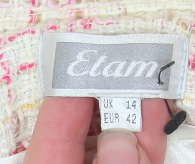 Etam Women Beige Pink Tweed Blazer Jacket UK 14 Bouclé Lined