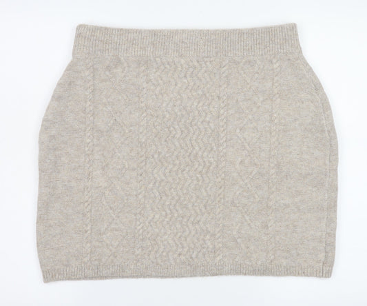 Topshop Women Beige Cable Knit Short Skirt Size L UK16 Winter Style