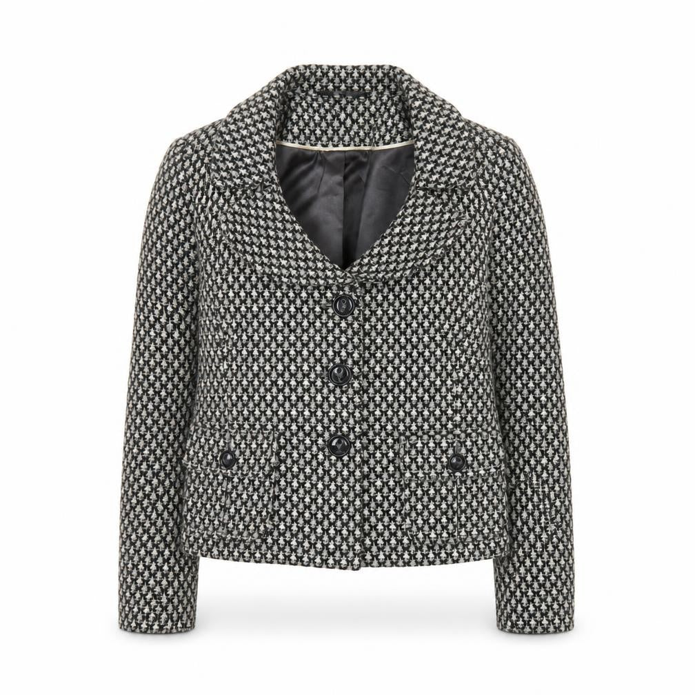 TU Women Black & White Houndstooth Blazer Size 12 Wool Blend Lined Jacket