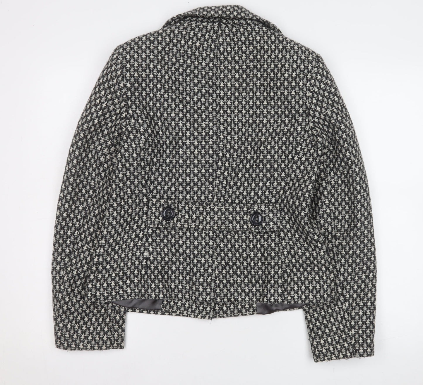 TU Women Black & White Houndstooth Blazer Size 12 Wool Blend Lined Jacket