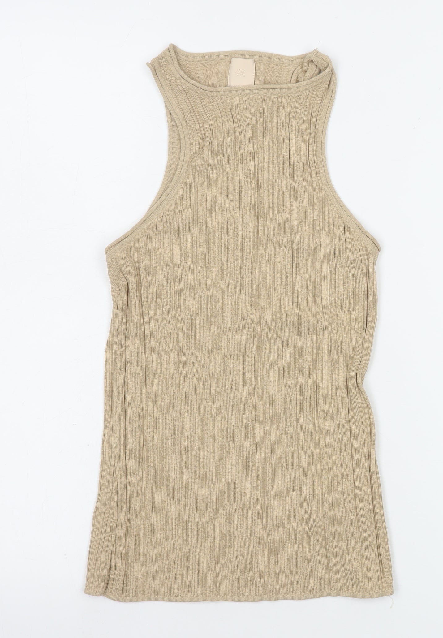H&M Women’s Beige Ribbed Knit High Neck Sleeveless Tank Top Size S