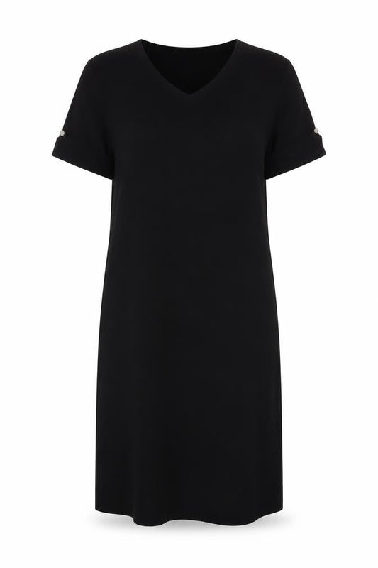 M&V Women Black L Knit Shift Dress V-Neck Short Sleeve