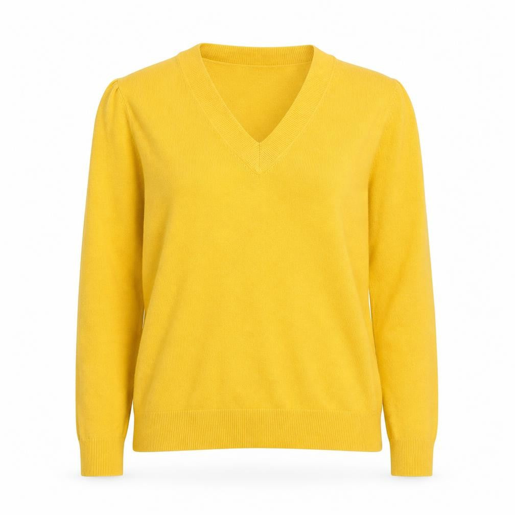 BHS Women Yellow V-Neck Acrylic Long Sleeve Pullover Jumper Size 12