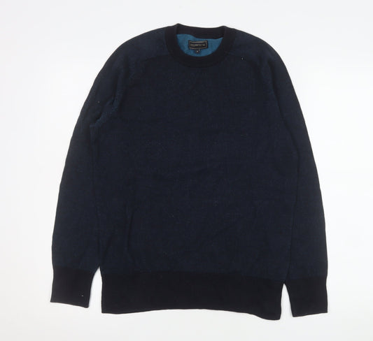 Howick Men Blue Cotton Crew Neck Pullover Jumper Size S