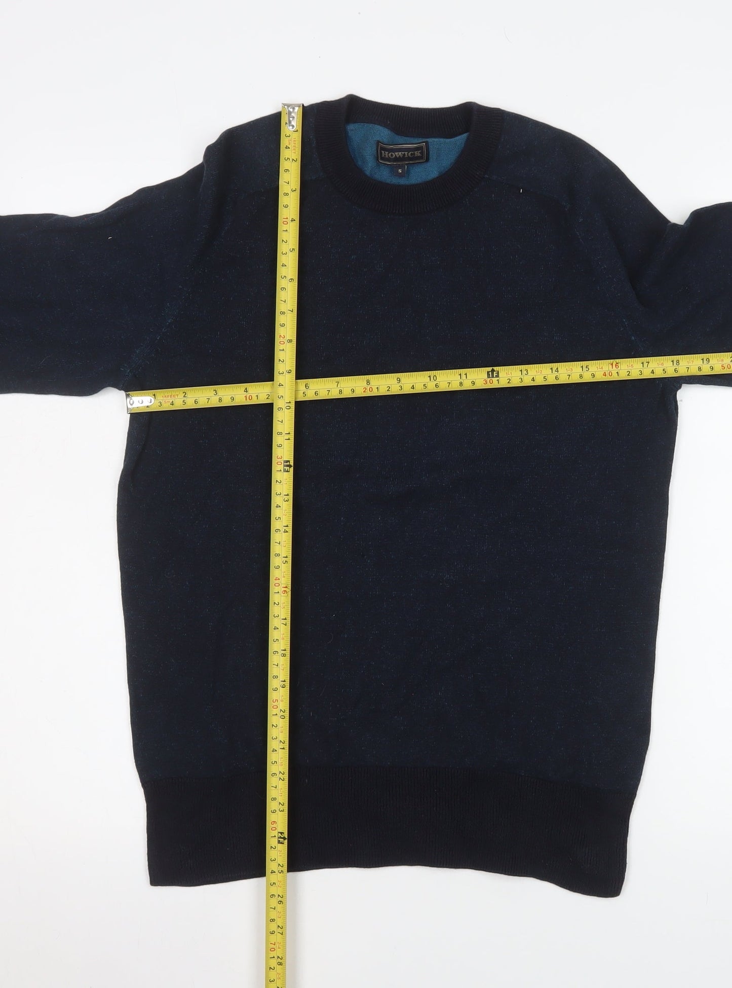 Howick Men Blue Cotton Crew Neck Pullover Jumper Size S