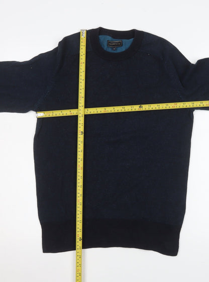 Howick Men Blue Cotton Crew Neck Pullover Jumper Size S