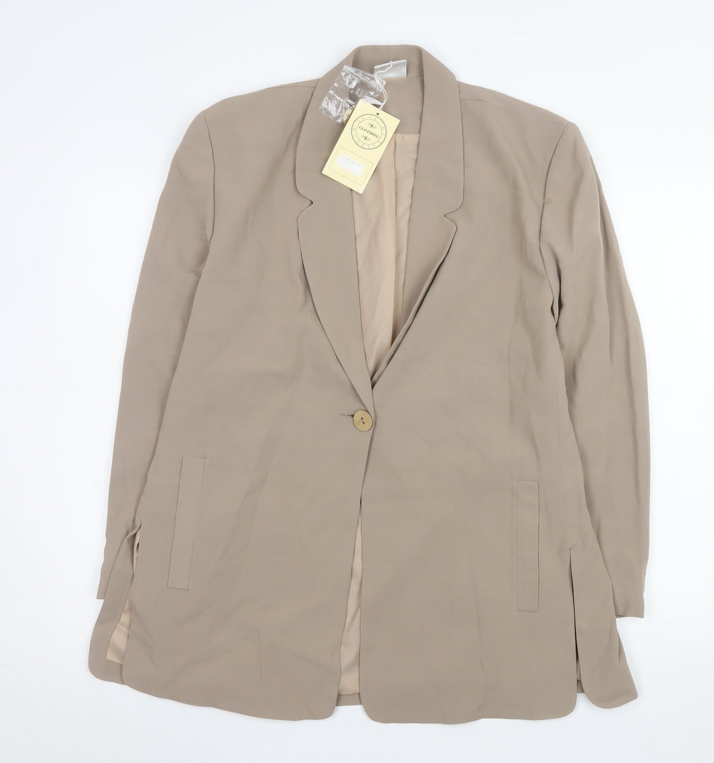 Forever Famous Women's Beige Size 16 Regular Long Sleeve One-Button Blazer